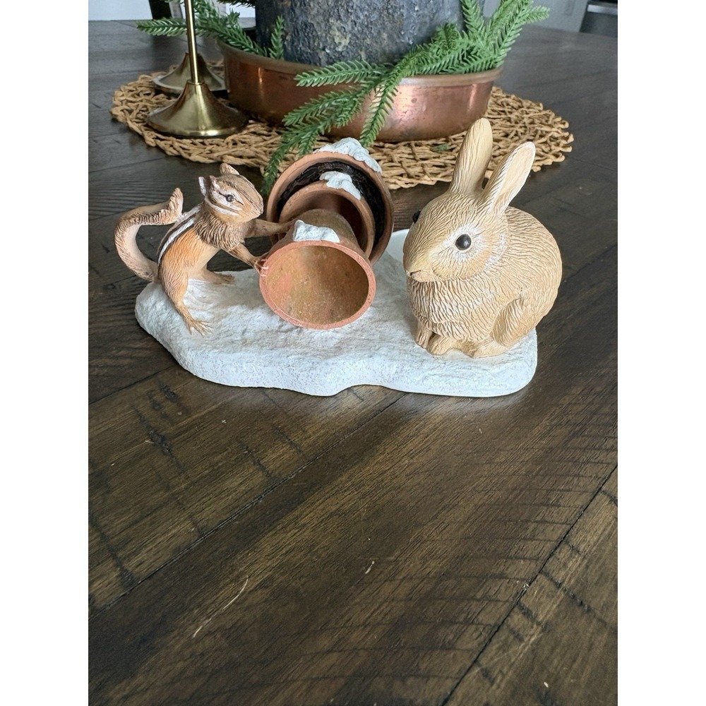 Vtg Hallmark Sketchbook Marjolein Bastin Candle Holder‎ Holiday Rabbit Chipmunk